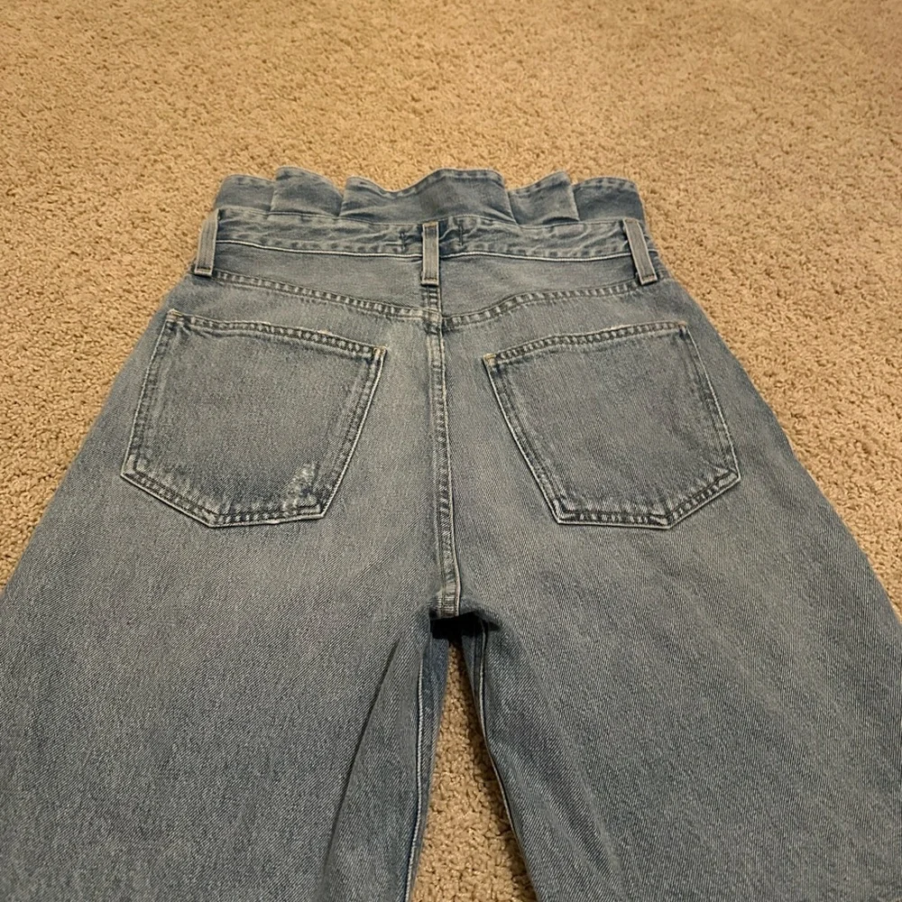 Agolde Blue long length High-Waisted denim shorts